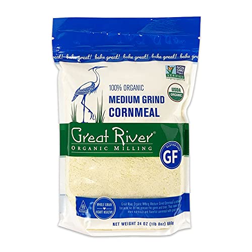 GREAT RIVER ORGANIC MILLING, SPECAILTY FLOUR, MEDIUM GRIND CORN MEAL, STONE GROUND, ORGANIC, NON-GMO, 24 OUNCES (PACK OF 4)
