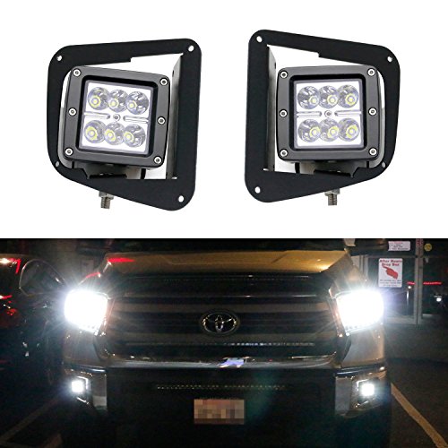 iJDMTOY (2) 24W High Power Dually 2x3 LED Pod Lights w/ Fog Lamp Location Mounting Brackets & Wiring Kit For 2014-up Toyota Tundra