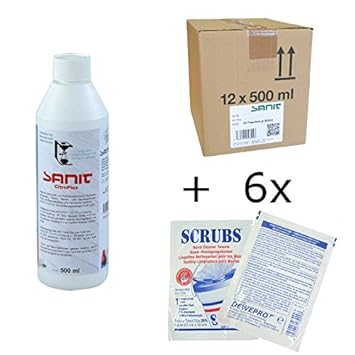 SANIT - CitroPlus Kalklöser - VPE: 12 Flaschen a' 500ml - im Set inkl. 6 St. DEWEPRO® Single Scrubs