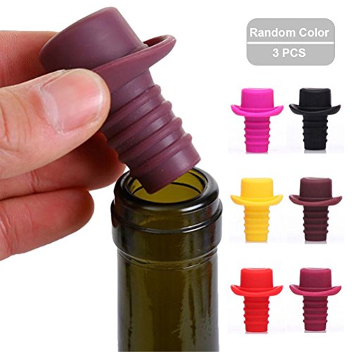Silicone Wine Stoppers, Bottle Stopper, Wine Bottle Cork,3-Pack in Multi-Color Reusable Wine Bottle Caps/Beer Sealer Cover by Shellvcase(Random Color)