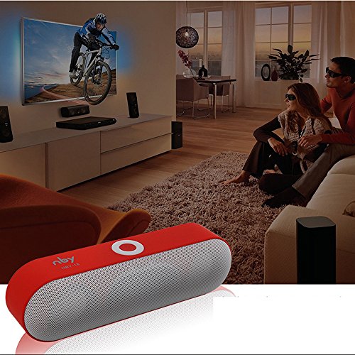 Huangou Portable Wireless Bluetooth Speaker,3D Stereo Super Bass Speakers Sound System (Red, 190mm×55mm×60m)