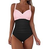 Hilor Women's Ruched Underwire One Piece Swimsuit Front Twist Swimwear Tummy Control Bathing Suit Monokini