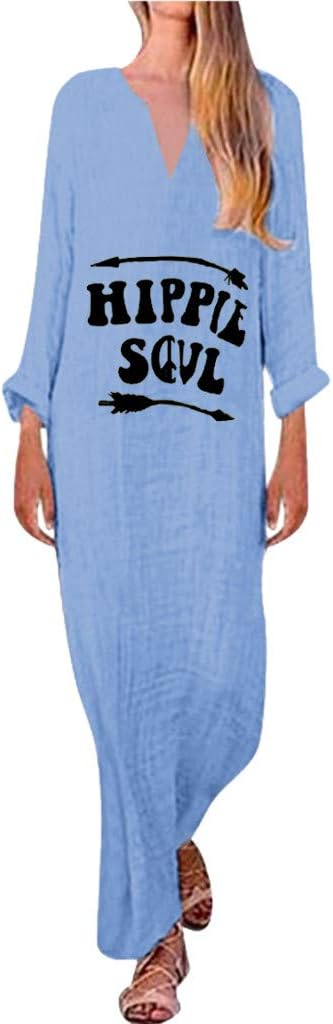 NANTE Top Casual Loose Dress Hippie Soul Long Sleeve V-Neck Maxi Long Dresses Split Hem Baggy Kaftan Skirt Women's Gown