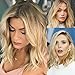 QDBOWIN QUEEN HAIR Brown Rooted Honey Blonde Ombre Lace Front Wigs for Women Flawless Wavy Bob Hair Heat Resistant Synthetic Wig Half Hand Tied 14 inch