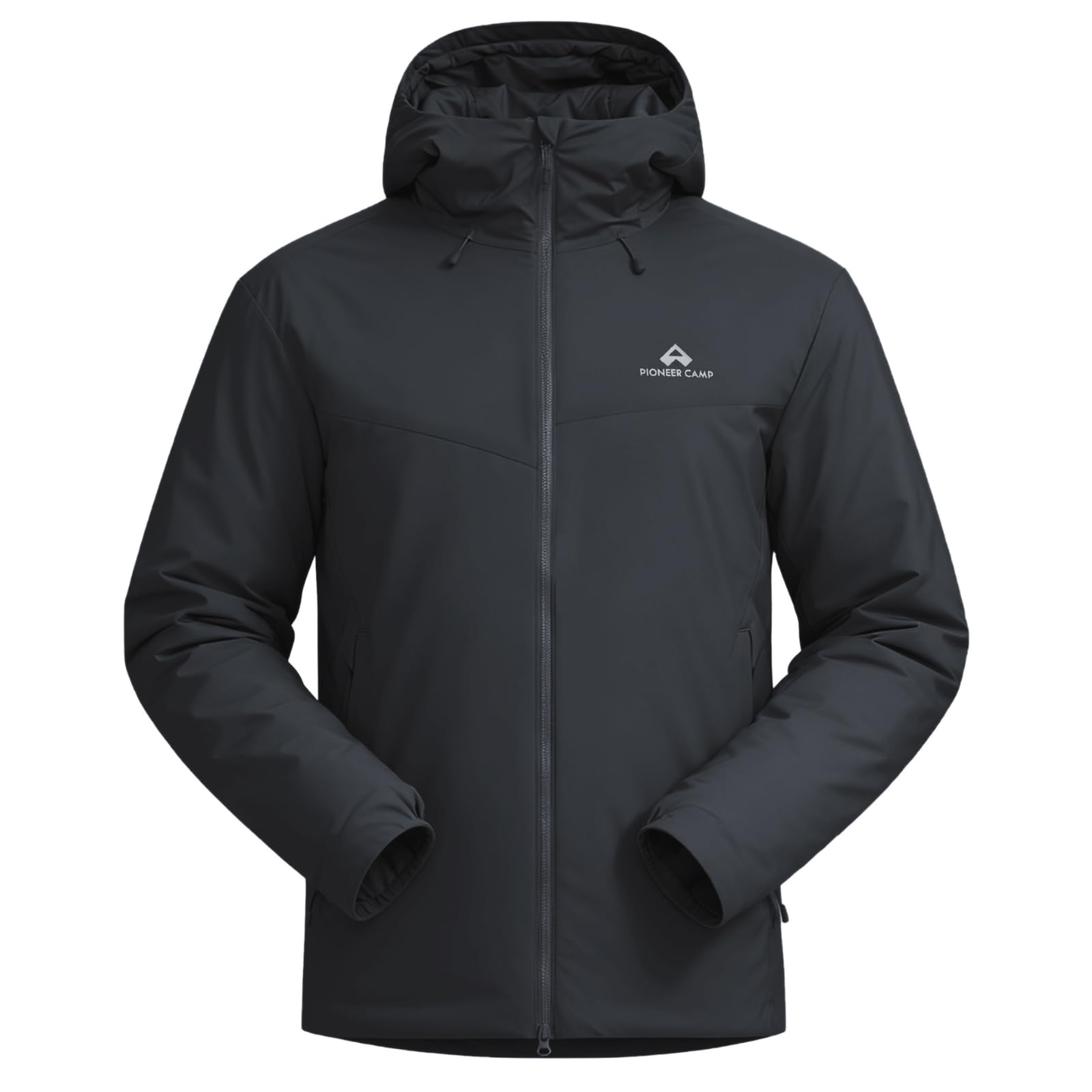 Leichte Winterjacke Herren mit Kapuze Warme Atmungsaktiv Outdoorjacke Wasserdicht Winddichte Puffer Isolationsjacke 2-Wege-Reißverschluss und Taschen Ideal für Outdoor-Aktivitäten und Alltag（Black;L)