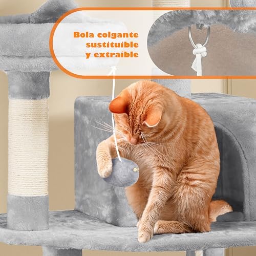 Arranhador de 158 cm Torre de Gatos Grande Cinzento Claro