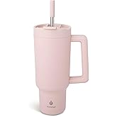 Manna Stainless Steel Double Wall Insulated Tumbler with Smart Seal Dual Sip Lid and Straw Fit Handle - 40 Oz - Rose Quartz Powder Coat