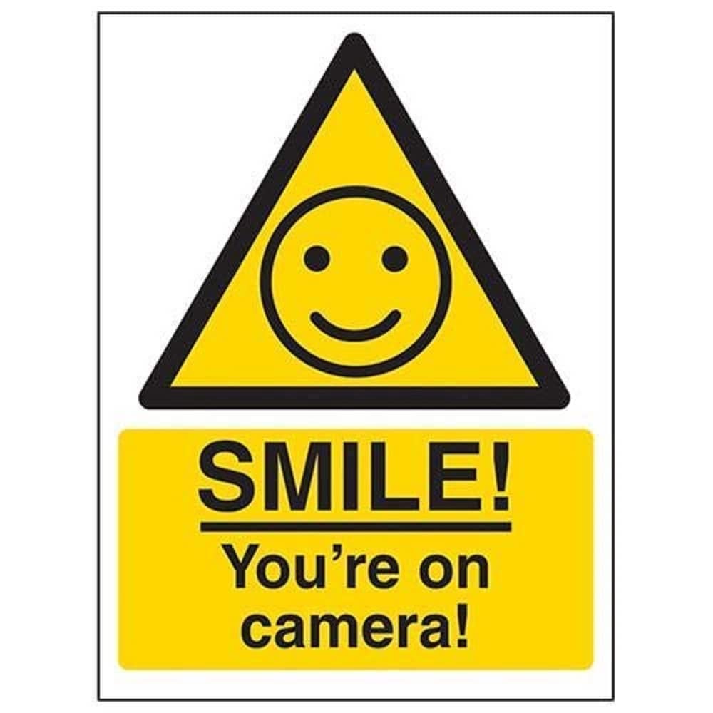 V Safety Smile! You're On Camera! Sign - 100mm x 150mm - 1mm Rigid Plastic