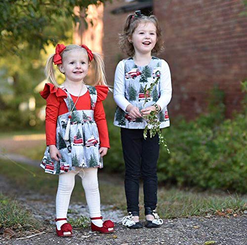 Toddler Kids Baby Girls Christmas Outfits Ruffle Top Christmas Tree Suspender Skirt Set 2PCS Clothes Set Winter (Red, 18-24 Months)