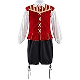 ZODICOS Men's Tudor Costume Elizabethan Period Tudor Nobleman Renaissance Velvet Doublet Jerkin Shirt Breeches Suit
