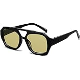 Breaksun Retro Aviator Sunglasses for Women Men Trendy 70s Hexagonal Square Double Bridge Vintage Sun Glasses