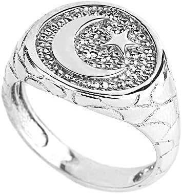 Men's 925 Sterling Silver Islamic Crescent Moon and Star Ring (Size 12.25)