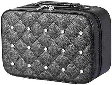 Lwind Portable Makeup Bag, Two Sizes of Multi-Function Diamond Zippers Storage Boxes for Cosmetics, Gadgets, Travel, etc (Black)