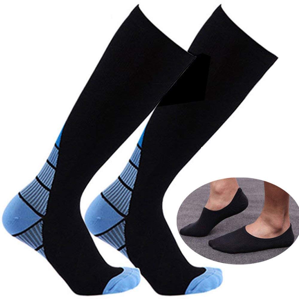 Xnature Kompressionsstrümpfe Kompressionssocken Compression Socks Strümpfe Kompression Laufsocken Thrombosestrümpfe für Damen Herren, Sport, Medizinisch, Joggen, Schwangerschaft, Reisen, Flug (Blau, M/L)