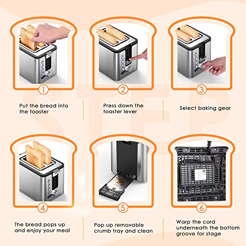 2 Slice Toaster, Hosome Stainless Steel Bread Bagel Toaster Extra Wide