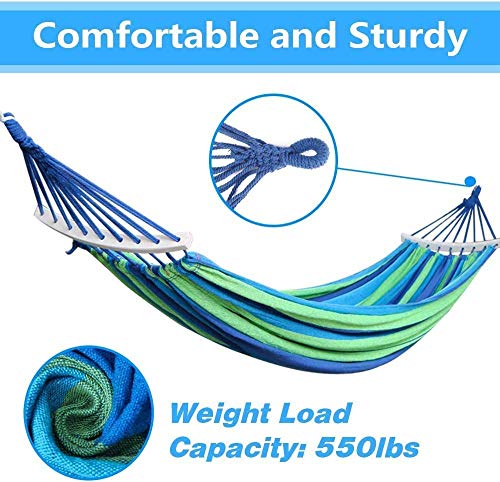 Hängematte-Outdoor Baumwolle, Stabhängematte-Doppelhängematte mit Holzstäben und Tragetasche, HOSPAOP 260x150CM… – Bild 4