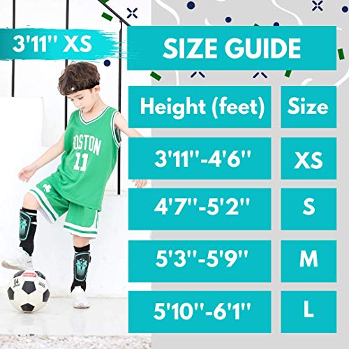 CybGene Soccer Shin Guards for Kids Adults Soccer Gear for Boys Youths Protective Equipment Adjustable Straps with Ankle Sleeves Protectors Green XS - Thumbnail 3