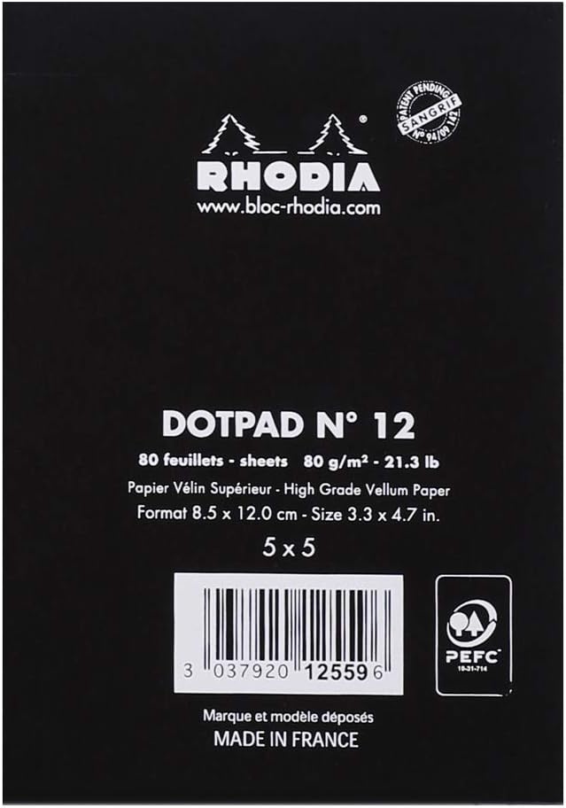 RHODIA 12559C, Stapled Notepad Dot pad N°12 Black, 8.5x12 cm, Dot Dotted, 80 Detachable Sheets - Image 4