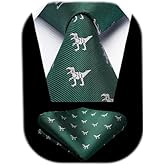 HISDERN Ties For Men Funny Holiday Mens Ties Handkerchief Animal Mens Neckties Silk Tie Pocket Square Set Business Party
