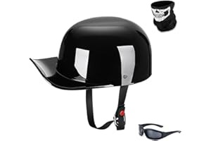 Woljay Vintage Open Face Motorcycle Helmet Retro Baseball Cap Half Helmets Men Women for Cruiser Street Scooter Moped Cap Jet with Mask Glasses - DOT Certified
