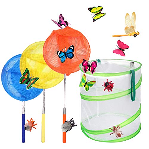 Telescopic Butterfly Nets for Kids 3 Pack Colorful Insect Catching