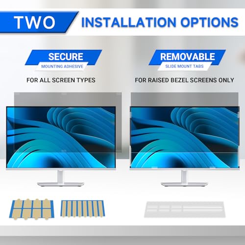 [2-Pack] Privacy Screen For Computer Monitor, 27-Inch 16:9 Aspect Ratio; Anti Spy/Bule Light/Glare And Eye Protection, 2 Install Ways Removable For Office, Airport, Cafe And Other Public Area; Diagonal 27 Inches, Width 23.53 Inches, Height 13.24 Inches