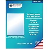 Premium Label Supply Glossy White Sticker Paper – 8.5" x 11" Full Sheet Labels – Inkjet Printers Only – 10 Sheets - Letter Size