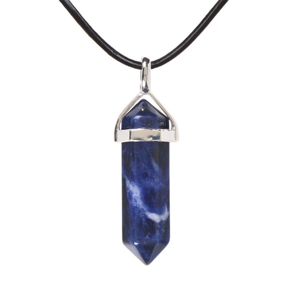 JustinstonesNatural Gemstone Hexagonal Pointed Reiki Chakra Pendant Genuine Leather Necklace 18"