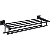 KOKOSIRI Bath Towel Rack with Double Towel Bars Bathroom Towel Shelf 24 Inch Towel Holder Wall Mounted Stainless Steel, Matte Black, B6005BK-L24
