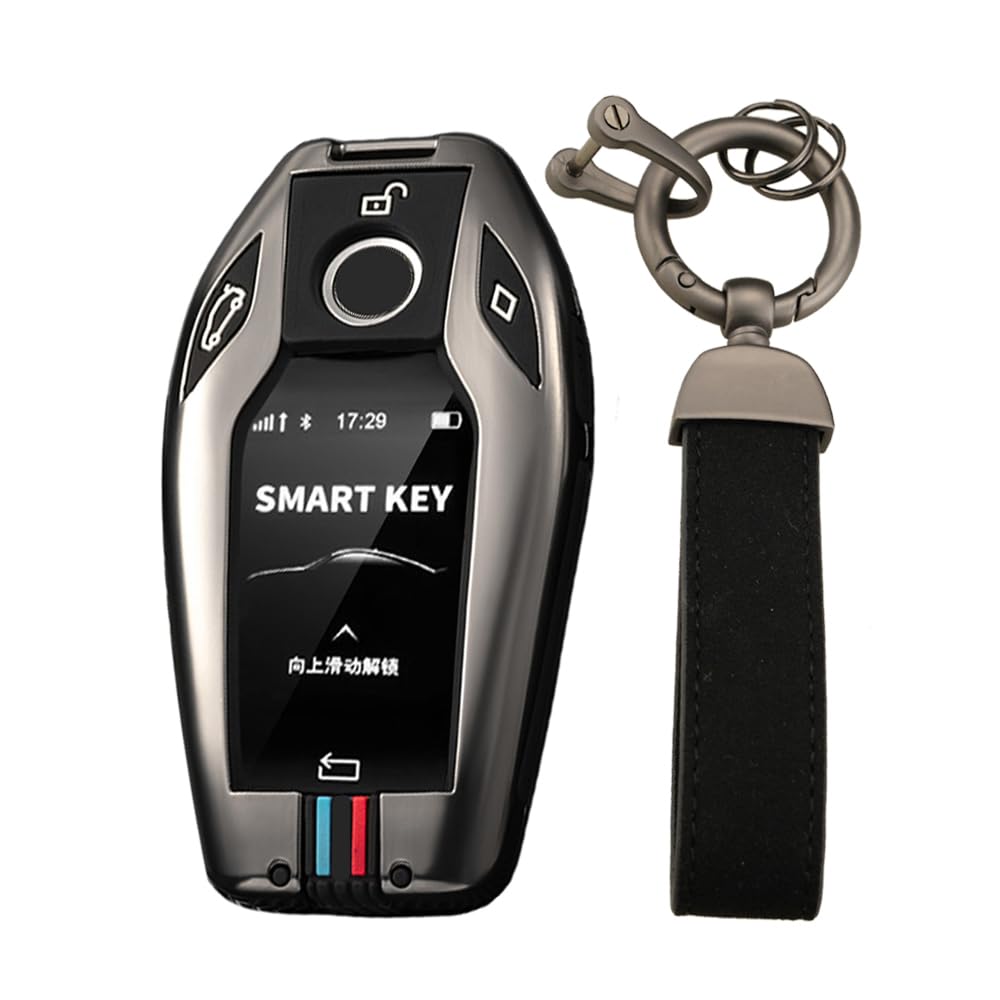 KUNIO Car Key Fob Cover fit for BMW Display Key 5 Series 7 Series G01 G02 G05 G07 G11 G12 G30 G31 G32 I8 I12 I15 X3 X4 X5 X7 Metal Case Key Case Key Fob B Black