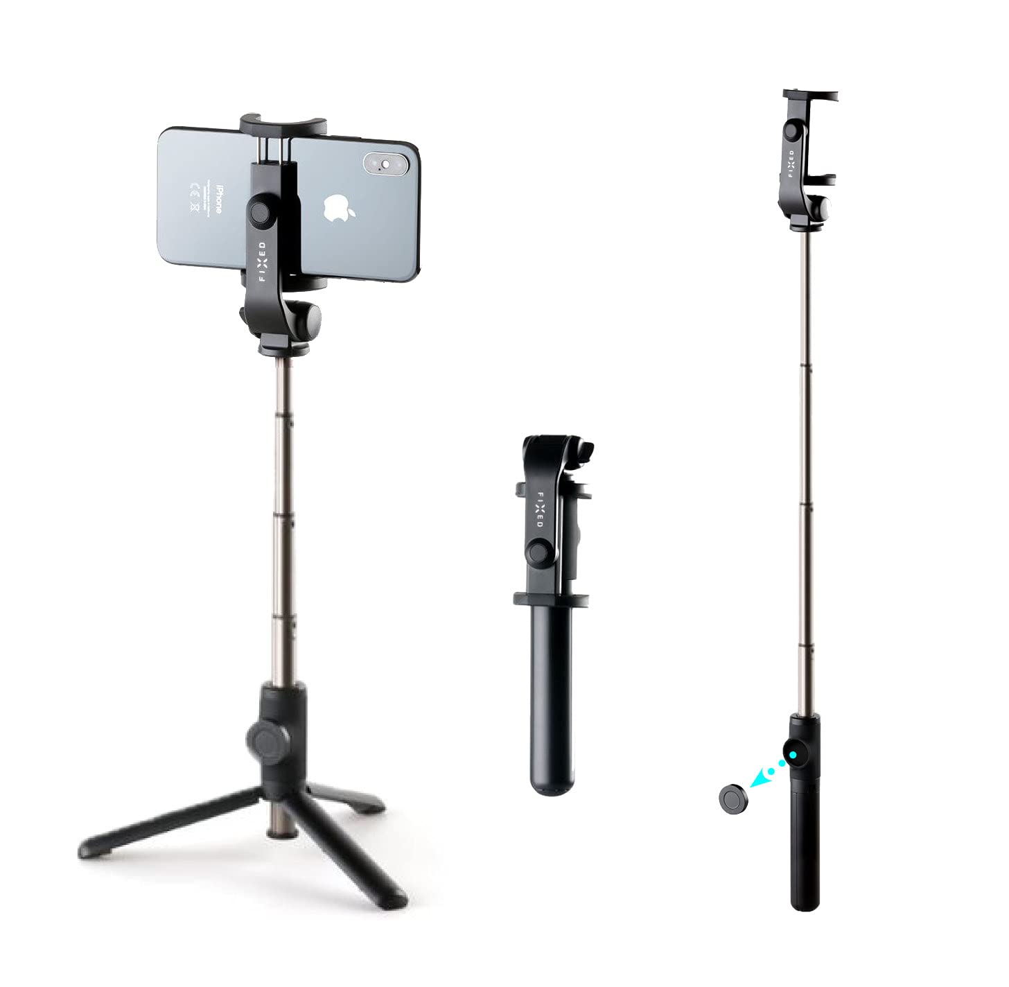 FIXED Snap Lite Selfie Stick – Phone Tripod Stand with Wireless Trigger – Aluminum Alloy 56cm Telescopic Pole with 360-Degree Swivel Head – Ideal for Vacations, Traveling