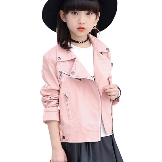 LPATTERN Kinderkleidung Neue Jacke Mädchen PU Frühling und Herbst Lederjacke