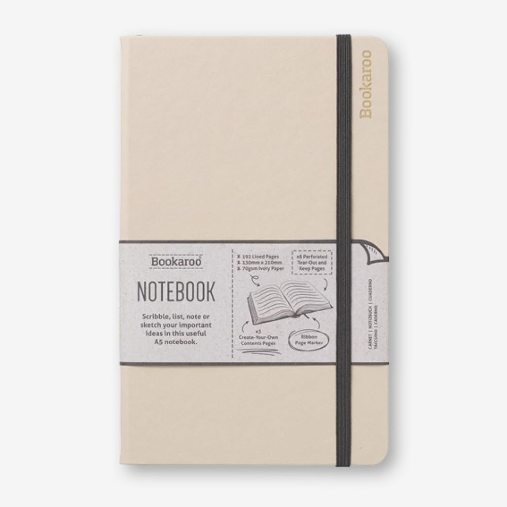 IF Bookaroo Notebook A5 Journal - Cream, 192 Pages, Faux leather