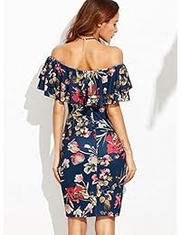 Floerns vestido ajustado sexy de fiesta de hombros descubiertos floreado con volados para mujer