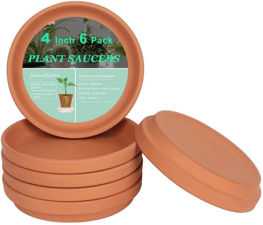 vensovo 10.2CM Terracotta Pot Plant Saucer - 6 pcs Small Round Plant Pot Saucers, Small Clay Plant Trays Perfect for 7.6CM 8.9CM 10.2CM Flower Pot with Drainage Hole and Great for Indoor or Outdoor