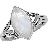 Silvershake 14X7mm Natural Marquise Shape Moonstone 925 Sterling Silver Filigree Statement Ring