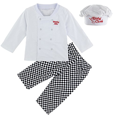 Mombebe Baby Boys' 3 Pieces Chef Costume Clothing Set with Hat (0-6 Months, Chef)