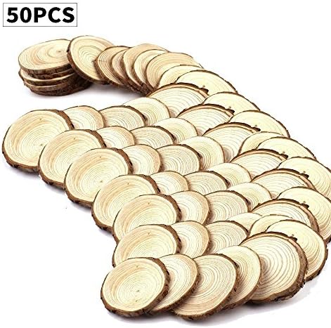 Kanff 50pcs 2-2.4" Wood Slices Unfinished Natural Wood Circles with Tree Bark Log Discs for DIY Craft Rustic Wedding Ornaments(Pack of 50)