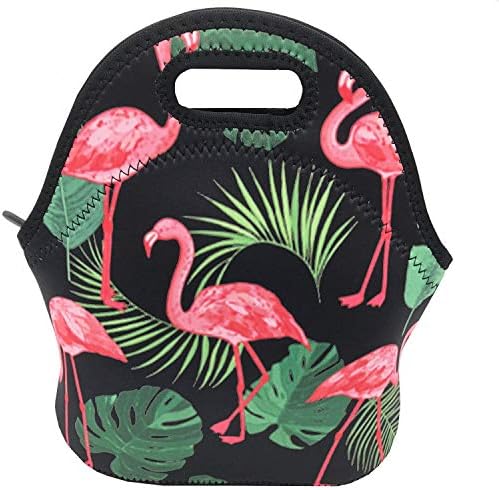 Neoprene Lunch Bag Thick Insulated Lunch Tote Box with Heavy Duty Zipper for Women Men Adult Kids Teens Boys Teenage Girls Toddlers School (Flamingo 2)
