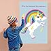 AerWo Large Pin The Horn on the Unicorn Party Game, Rainbow Unicorn Party Games with 24 Sticker Horns and Eye Mask for Kids Birthday Party Decorations, Unicorn Party Supplies