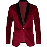 THWEI Mens Velvet Blazer Slim-Fit Solid Color One Button Blazer Sport Coat Jacket for Wedding Dinner Party