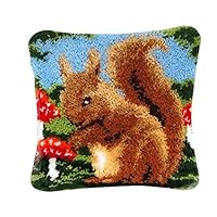 WXLAA Latch Hook Kit DIY Throw Pillow Cover Sofa Cushion Cover Animal Pattern Paint Cross Stitch Squirrel