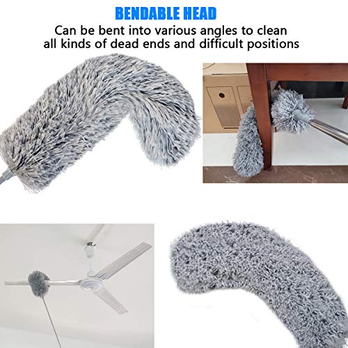 Upgrade Extra Long Microfiber Duster with Telescoping Extension Pole (30" to 100") and Bendable Washable Head, Hypoallergenic Lint Free Duster for Cleaning Roof, Blinds, Cobwebs,Ceiling Fan, Furniture