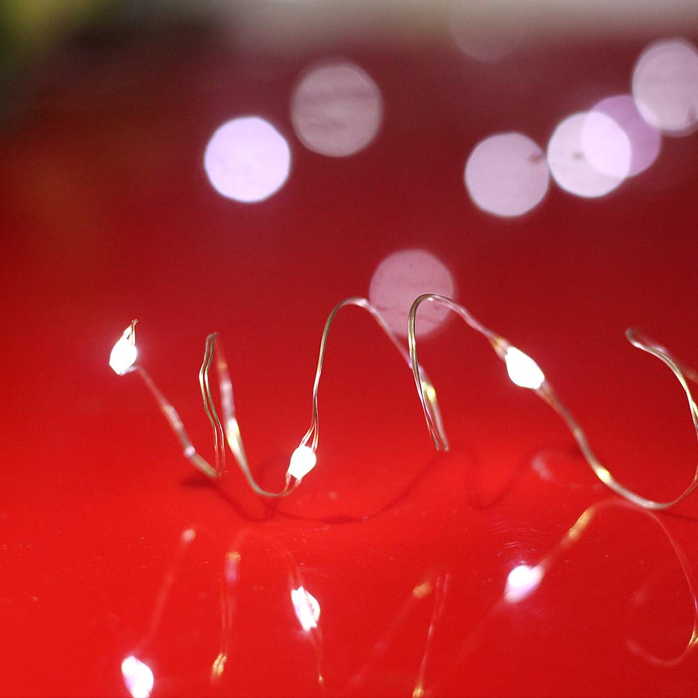 Icstation 3ft/1m Fairy String Light Pure White Strip Lights 10 Micro LED CR2032 Battery Powered Waterproof for Christmas Garden Patio Wedding Bedroom Decoration (Pack of 10)