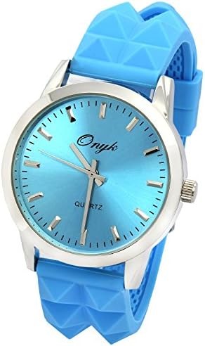 Onyk Womens Silver Metal Tone Blue Silicone Band Blue Face Quartz Wrist Watches
