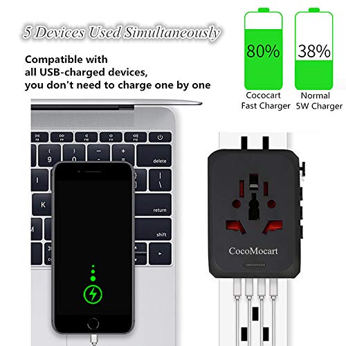 Cococart Universal Travel Adapter, All-in-one Worldwide Travel Charger Travel Socket, International Power Wall Charger AC Plug Adaptor with 4 USB Ports Multi-Nation Travel Accessories
