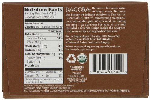 Dagoba Organic Semisweet Chocolate For Baking Bar, 6-Ounce Bar