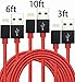 GOLDEN-NOOB 3Pack 3 6 10FT Nylon Braided Popular Lightning Cable 8Pin to USB Charging Cable Cord with Aluminum Heads for iPhone7/7Plus, 6/6s/6 Plus/6s Plus/5/5c/5s/SE,iPad iPod Touch(Red)