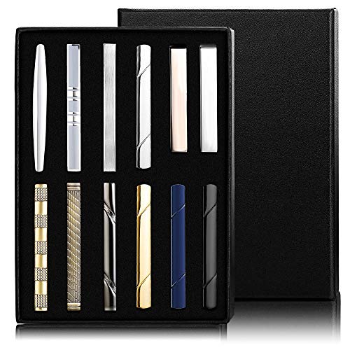 Jstyle 12 Pcs Tie Clips for Men Classic Tie Bar Clip for Regular Ties Black Gold Blue Silver Tone Necktie Gift Sets for Suit Accessories Men Father Wedding Anniversary Business