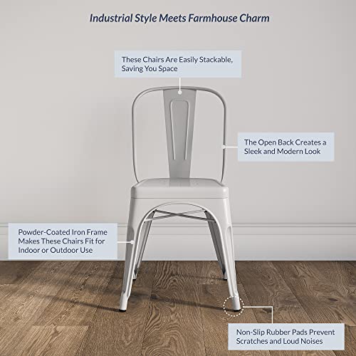 BELLEZE Metal Dining Chairs Set Of 4, Stackable Metal Chairs Industrial